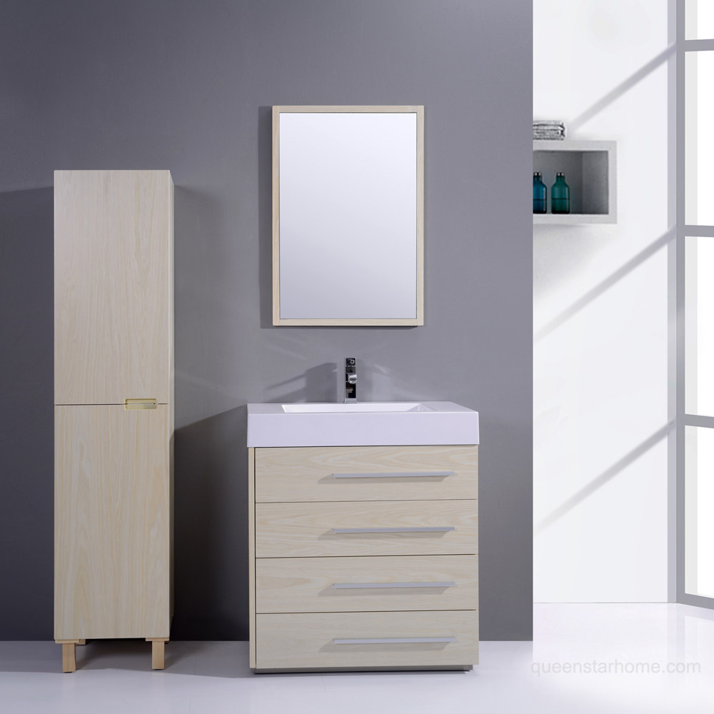 QS-AL04 30” Maple wood color bathroom cabinet